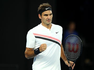 Federer celebra la consecución de un punto ante Berdych Federer celebra la consecución de un punto ante Berdych