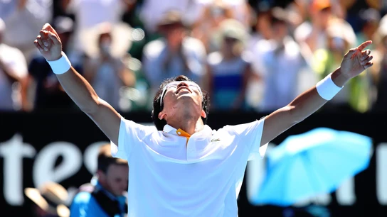 Hyeon Chung celebra su victoria ante Tennys Sandgren Hyeon Chung celebra su victoria ante Tennys Sandgren