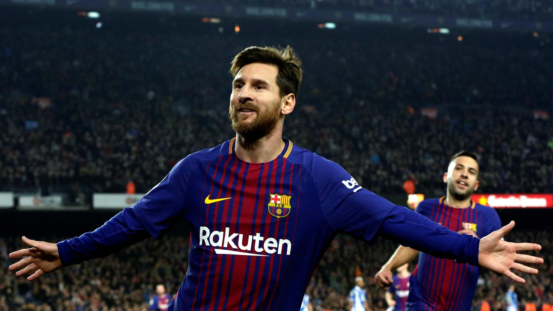 Messi celebra uno de sus goles con el Barcelona