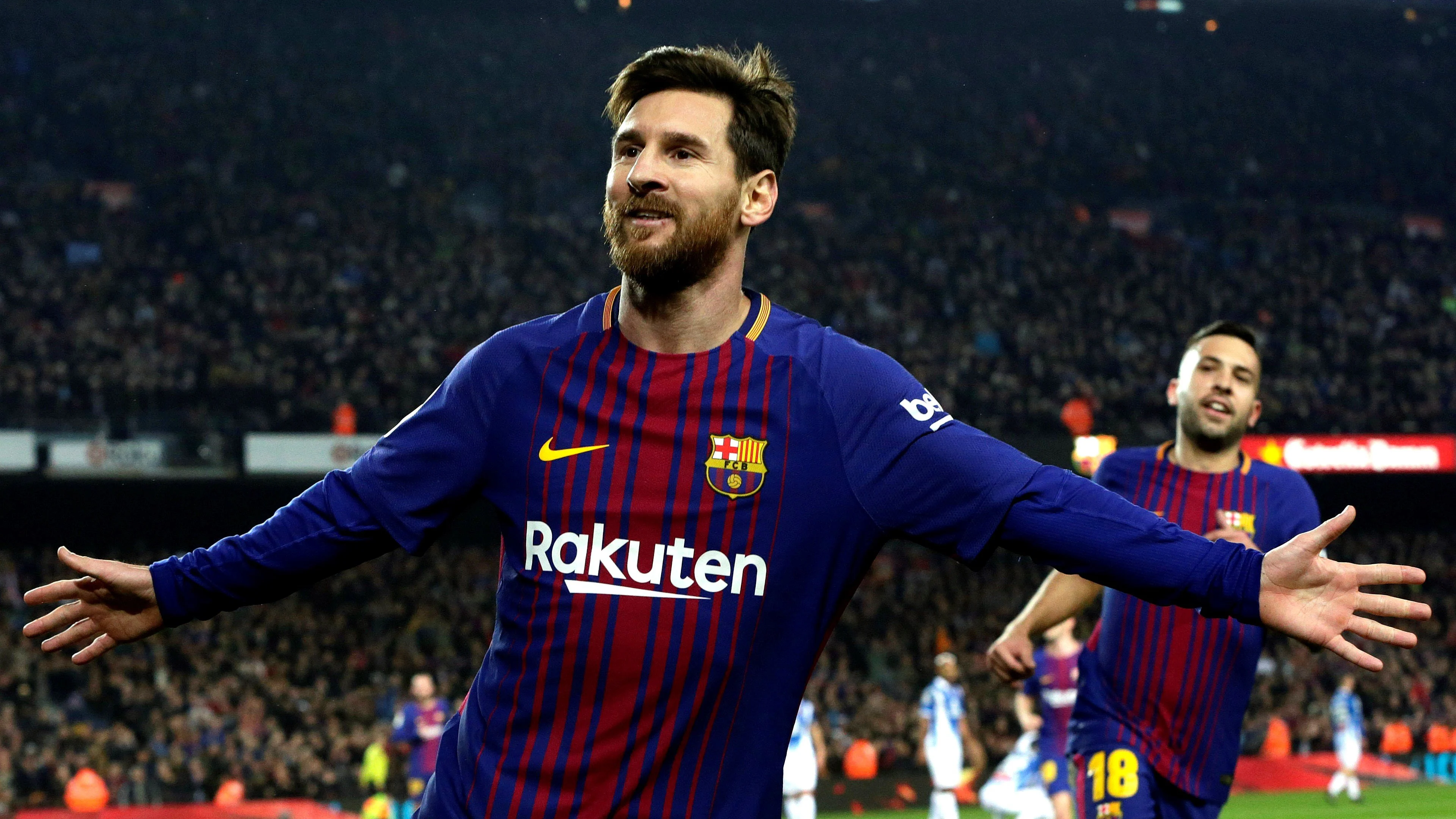 Messi celebra uno de sus goles con el Barcelona