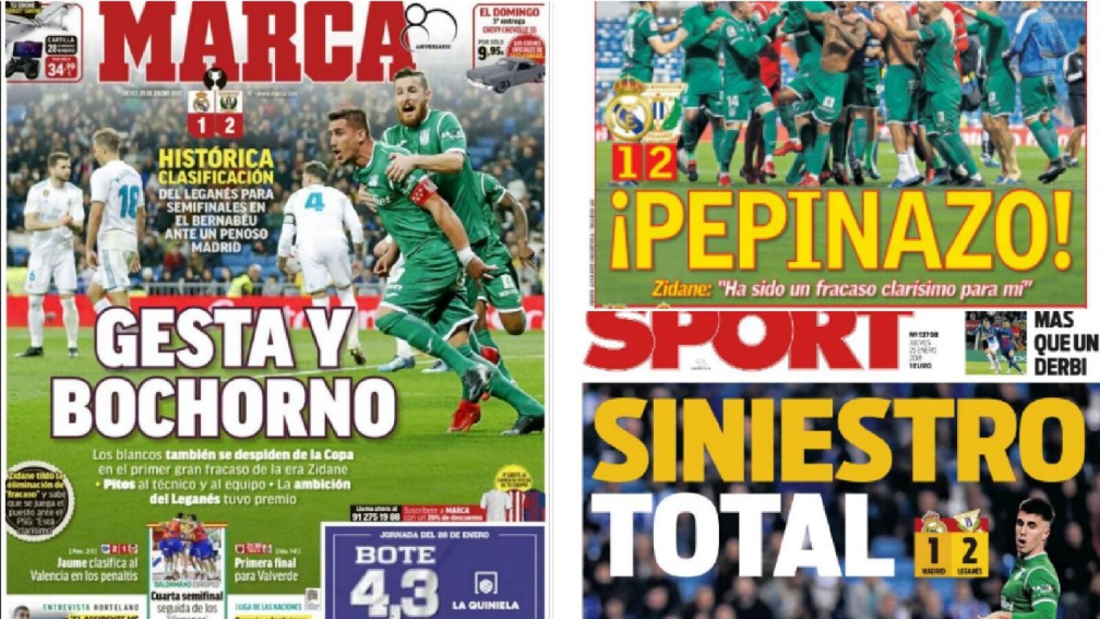 La prensa deportiva se&ntilde;ala al Madrid de Zidane tras la derrota ante el Legan&eacute;s