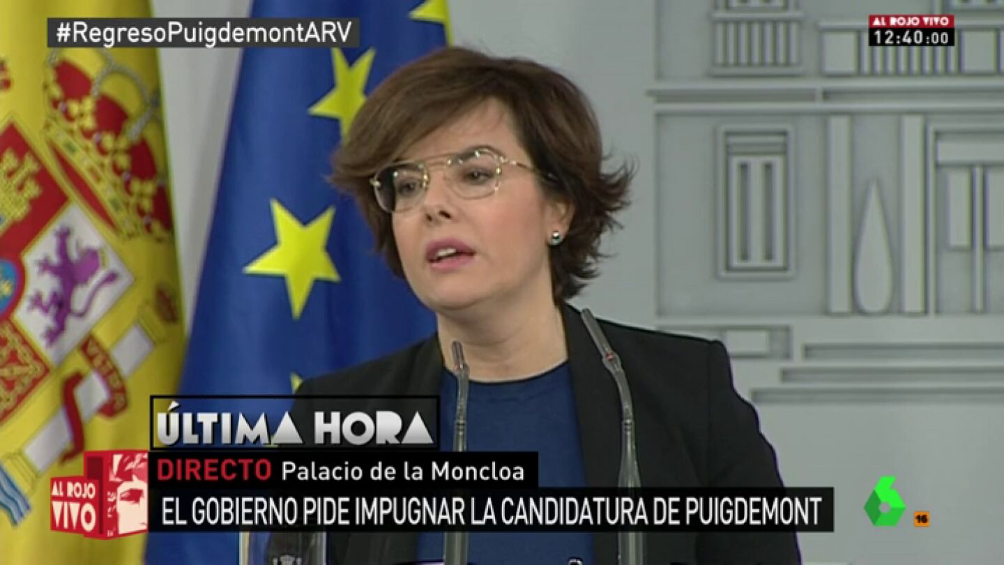 Soraya S&aacute;enz de Santamar&iacute;a, durante la rueda de prensa