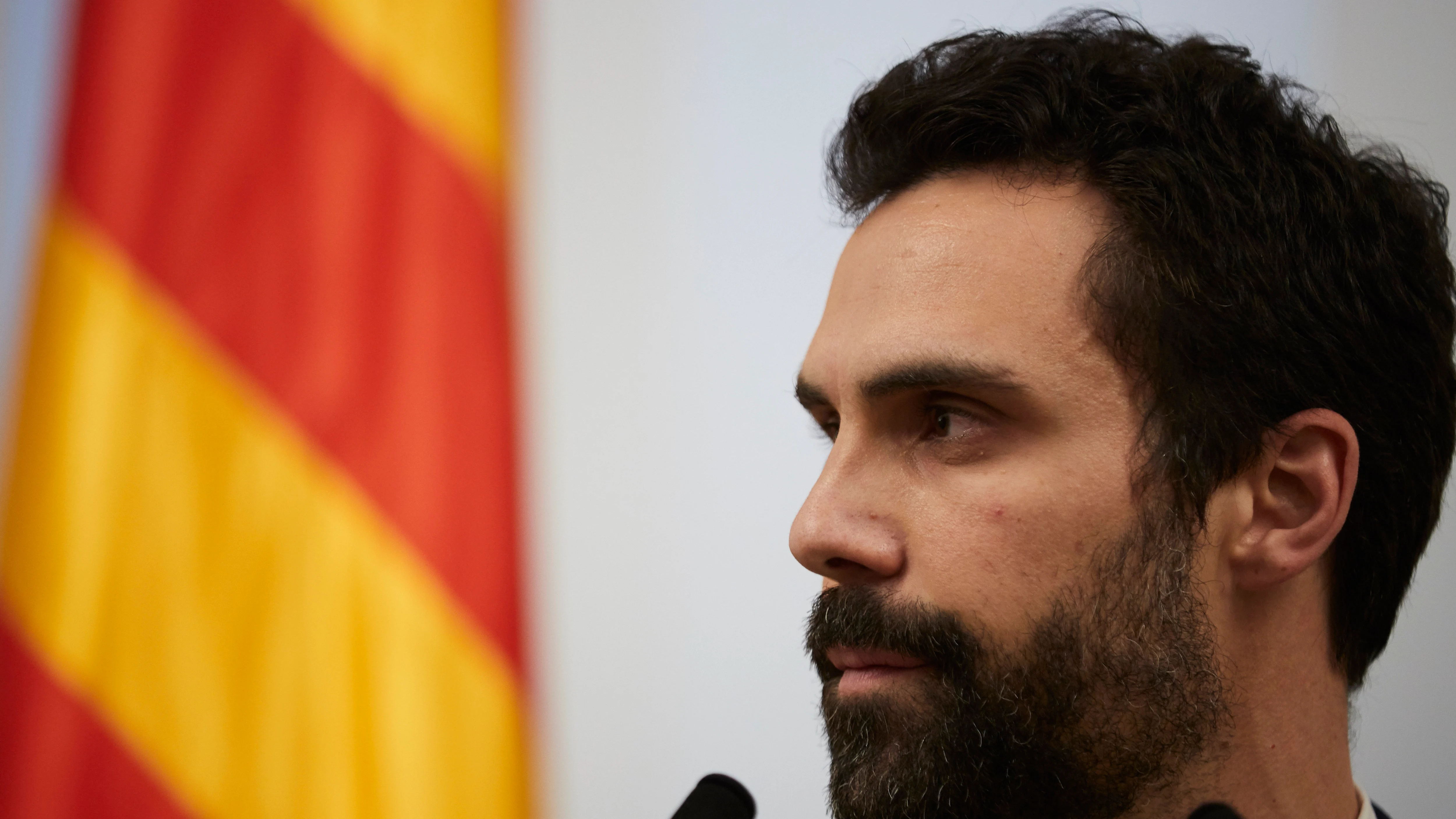 El presidente del Parlament, Roger Torrent (ERC), durante una comparecencia en Barcelona