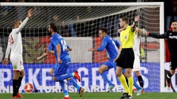 El Getafe celebrando el gol ante el Sevilla