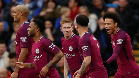 El City celebrando la victoria ante el Cardiff El City celebrando la victoria ante el Cardiff