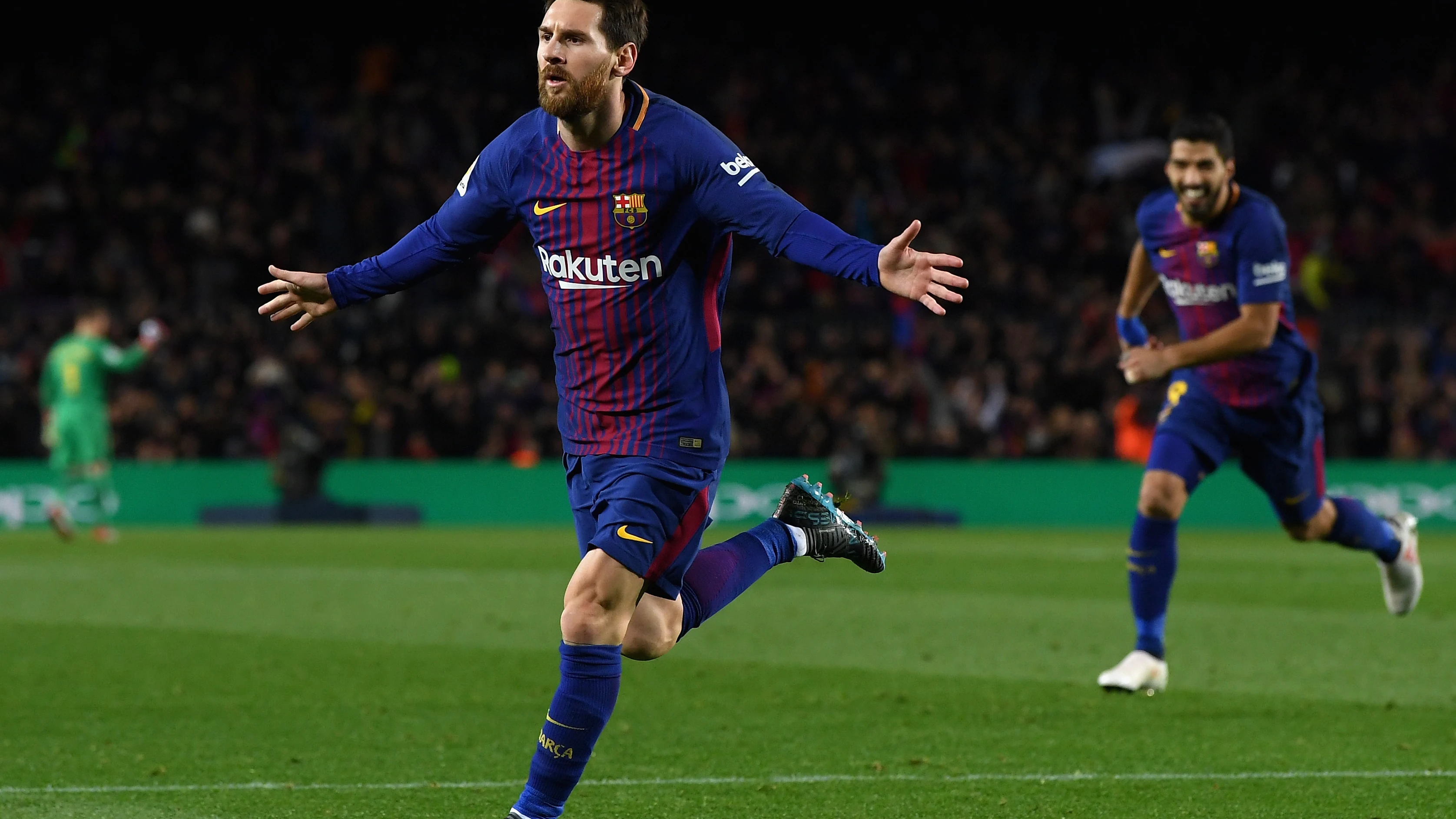 Messi celebra un gol con el Barcelona