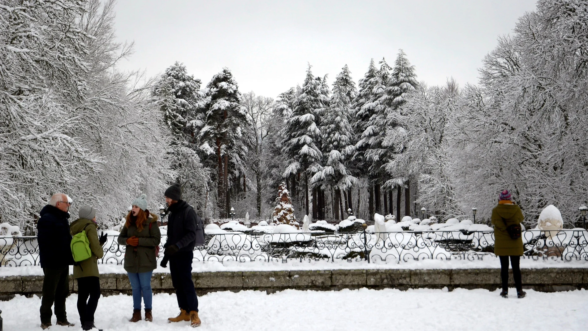 Aspecto que presentaba los jardínes del Palacio Real de La Granja después de la nieve caída