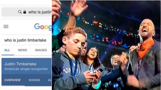 'Selfie kid' ignorando a Justin Timberlake 'Selfie kid' ignorando a Justin Timberlake
