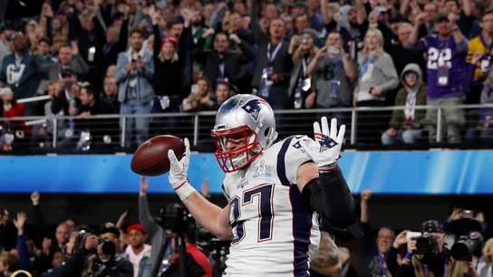 Gronkowski celebra un touchdown durante la Super Bowl Gronkowski celebra un touchdown durante la Super Bowl