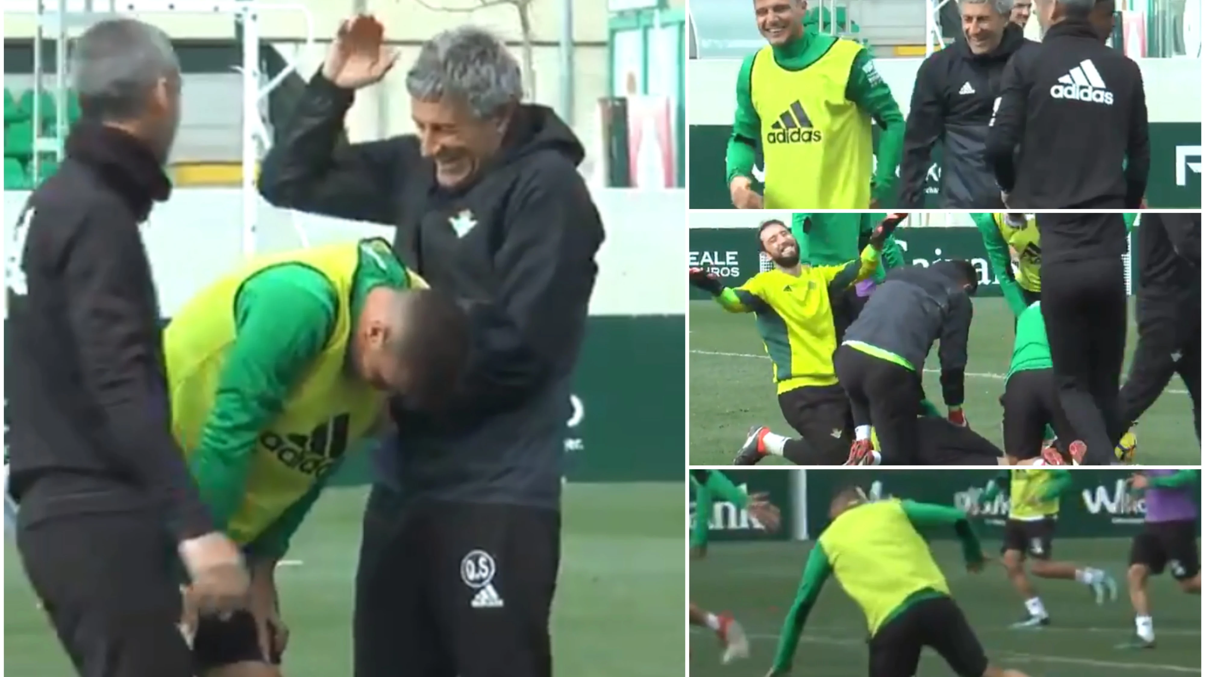 Graciosa caída de Joaquín durante el entrenamiento del Betis