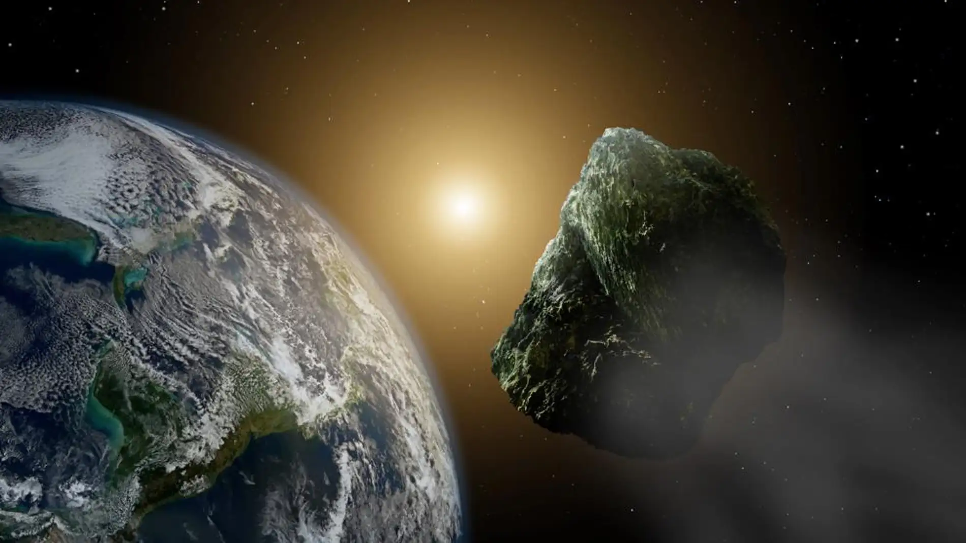 Recreación artística de un asteroide pasando por las cercanías de nuestro planeta