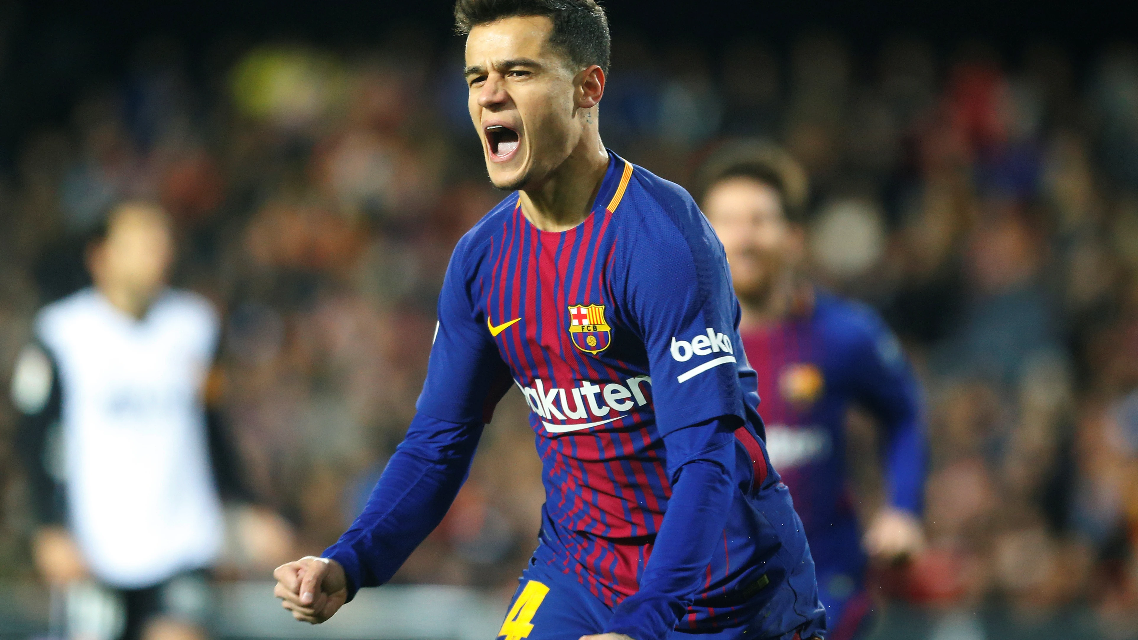 Coutinho celebra su gol con el Barça