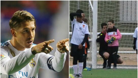 Sergio Ramos aplaude el gesto de un &aacute;rbitro con un benjam&iacute;n