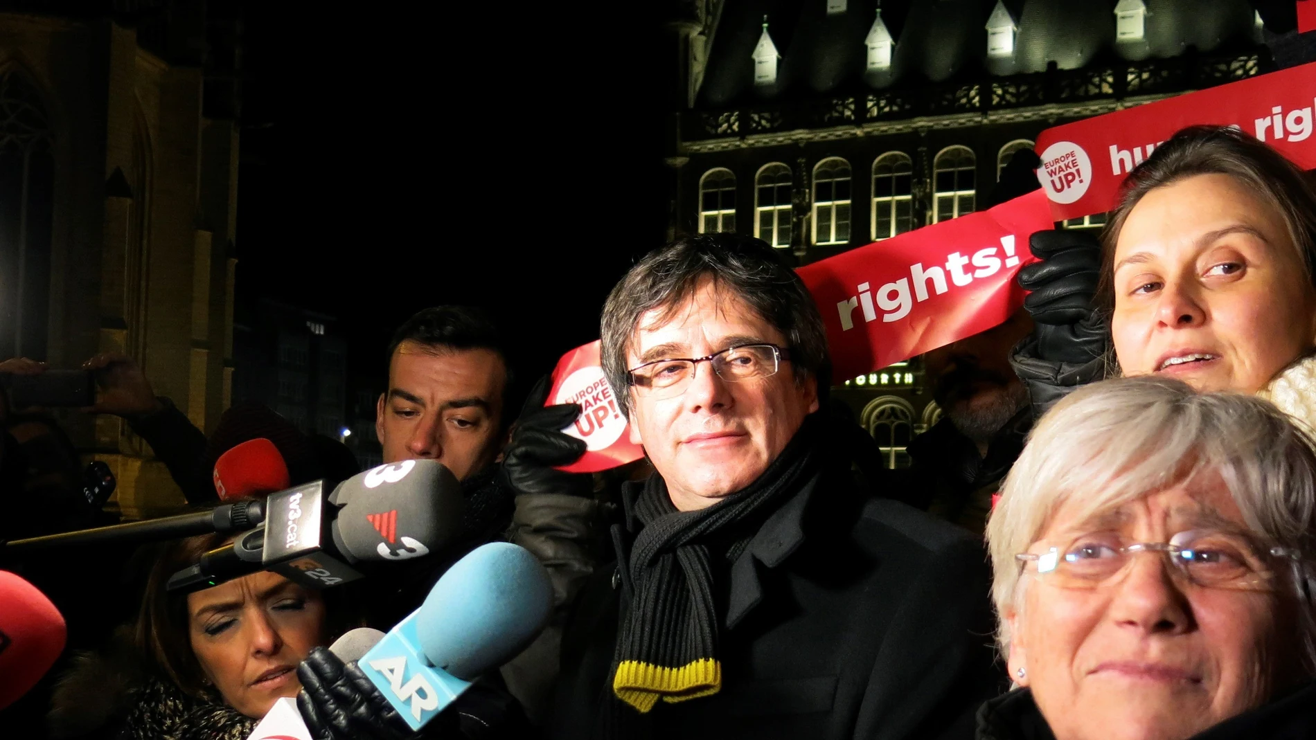 El expresidente catalán Carles Puigdemont durante una concentración en la localidad belga de Lovaina