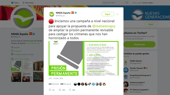 Campaña a favor de la prisión permanente revisable de las Nuevas Generaciones del PP Campaña a favor de la prisión permanente revisable de las Nuevas Generaciones del PP