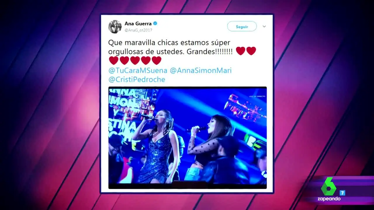 La felicitación de Aitana y Ana Guerra a Anna Simon y Cristina Pedroche tras su interpretación de 'Lo malo' en Tu Cara Me Suena