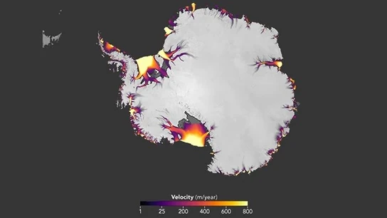Mapa satelital que mide la descarga de hielo en la Antártida Mapa satelital que mide la descarga de hielo en la Antártida