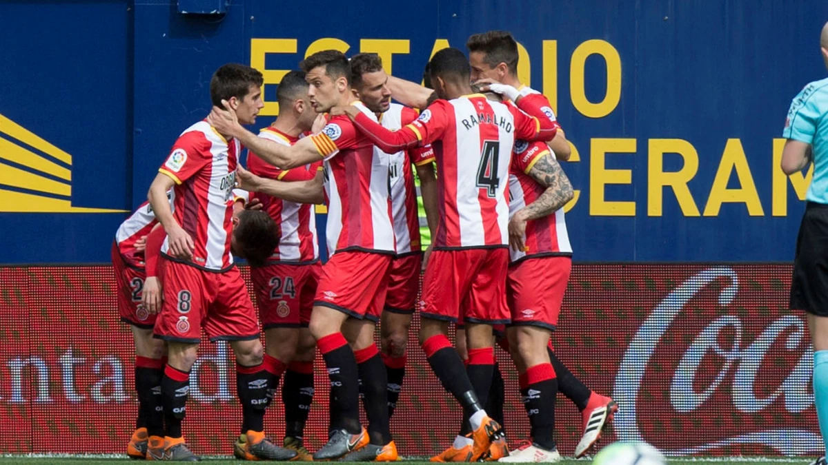 El Girona celebra un gol