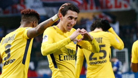Di Mar&iacute;a celebra su gol ante el Troyes