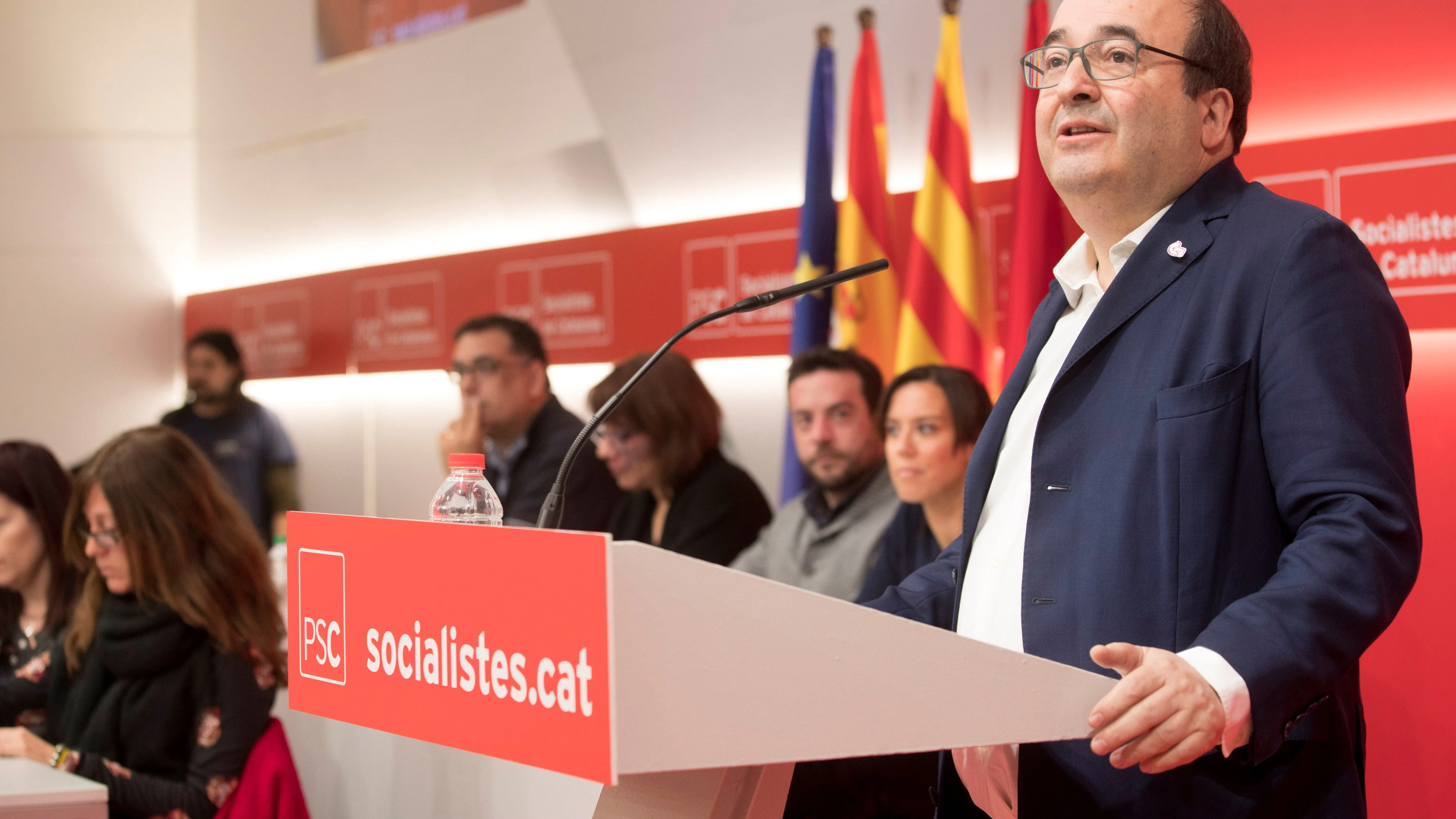 El primer secretario del PSC, Miquel Iceta, duante su intervención ante el consell nacional de los socialistas catalanes para exponer su informe político 