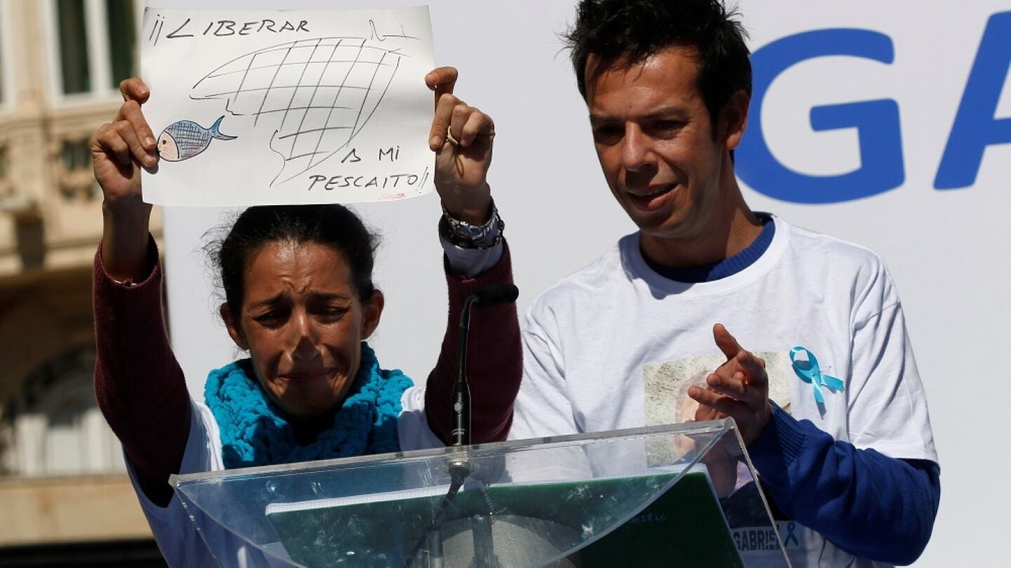 Patricia Ram&iacute;rez y &Aacute;ngel Cruz, los padres de Gabriel, el menor desaparecido en N&iacute;jar, durante la concentraci&oacute;n en Almer&iacute;a