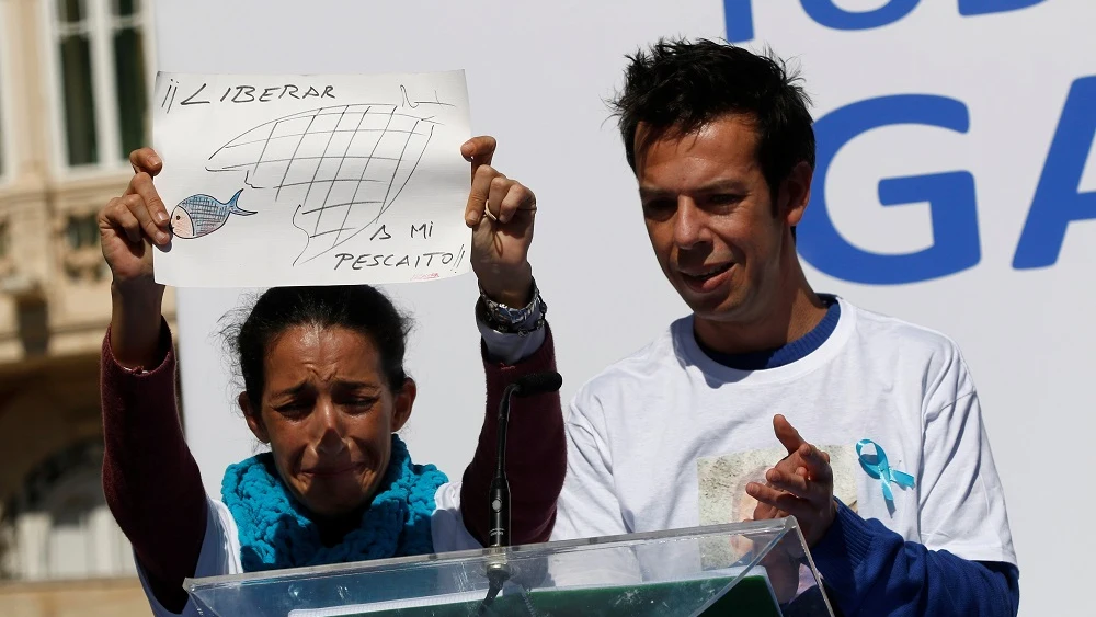 Patricia Ramírez y Ángel Cruz, los padres de Gabriel, el menor desaparecido en Níjar, durante la concentración en Almería