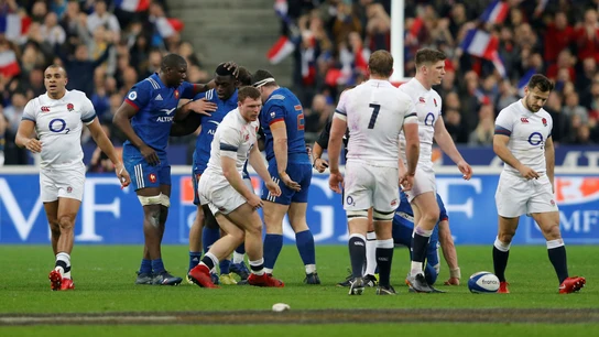 Los jugadores franceses celebran una acción ante Inglaterra Los jugadores franceses celebran una acción ante Inglaterra