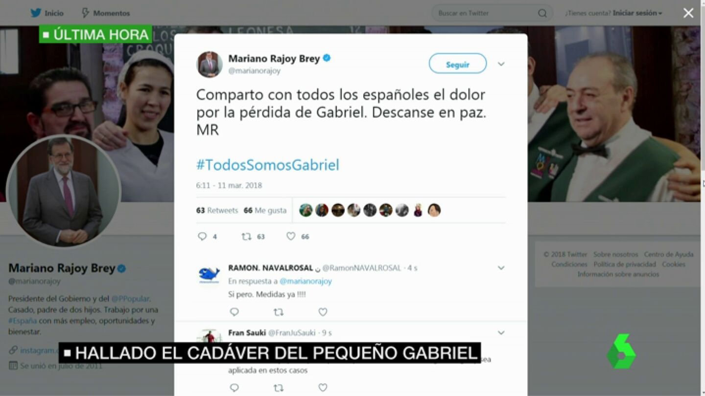 Mariano Rajoy, Pedro S&aacute;nchez y Zoido muestran sus condolencias tras el hallazgo del cad&aacute;ver de Gabriel Cruz