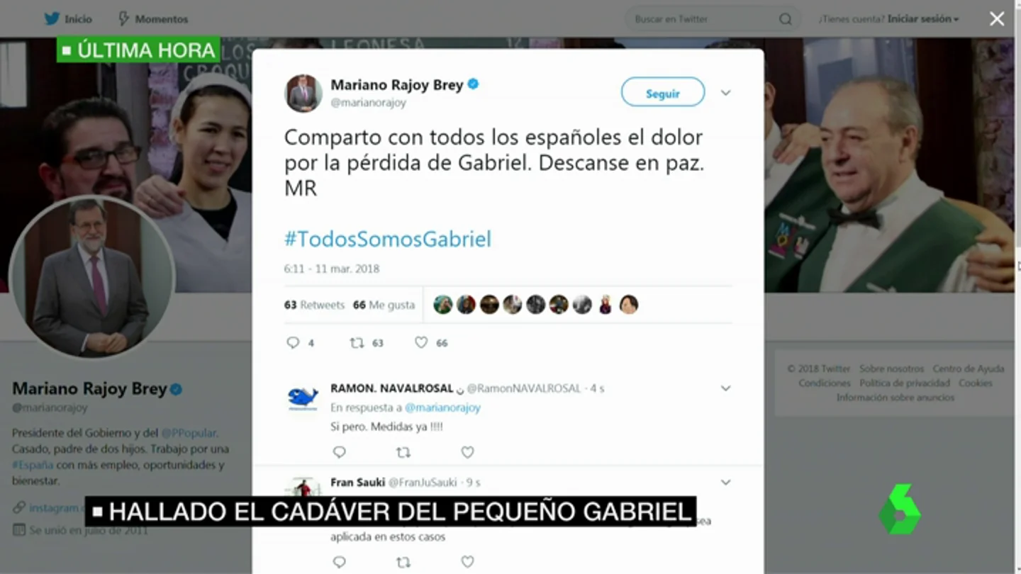 Mariano Rajoy, Pedro Sánchez y Zoido muestran sus condolencias tras el hallazgo del cadáver de Gabriel Cruz Mariano Rajoy, Pedro Sánchez y Zoido muestran sus condolencias tras el hallazgo del cadáver de Gabriel Cruz