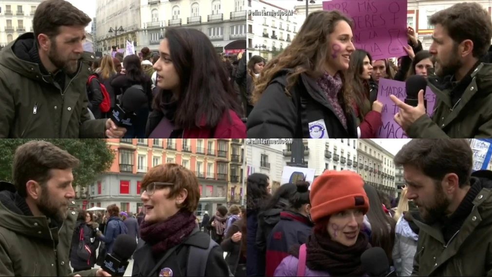 Reportaje de Gonzo con las mujeres ne la huelga del 8M