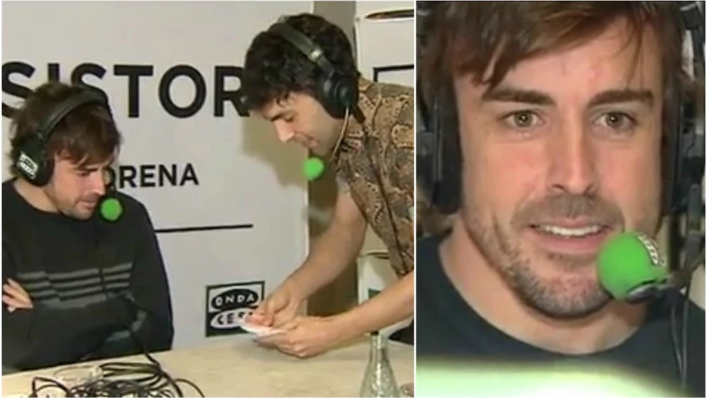 Fernando Alonso alucina con los trucos de magia del Mago Pop