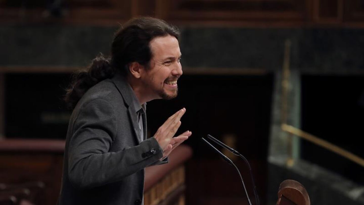 El l&iacute;der de Podemos, Pablo Iglesias, durante su intervenci&oacute;n en el pleno del Congreso