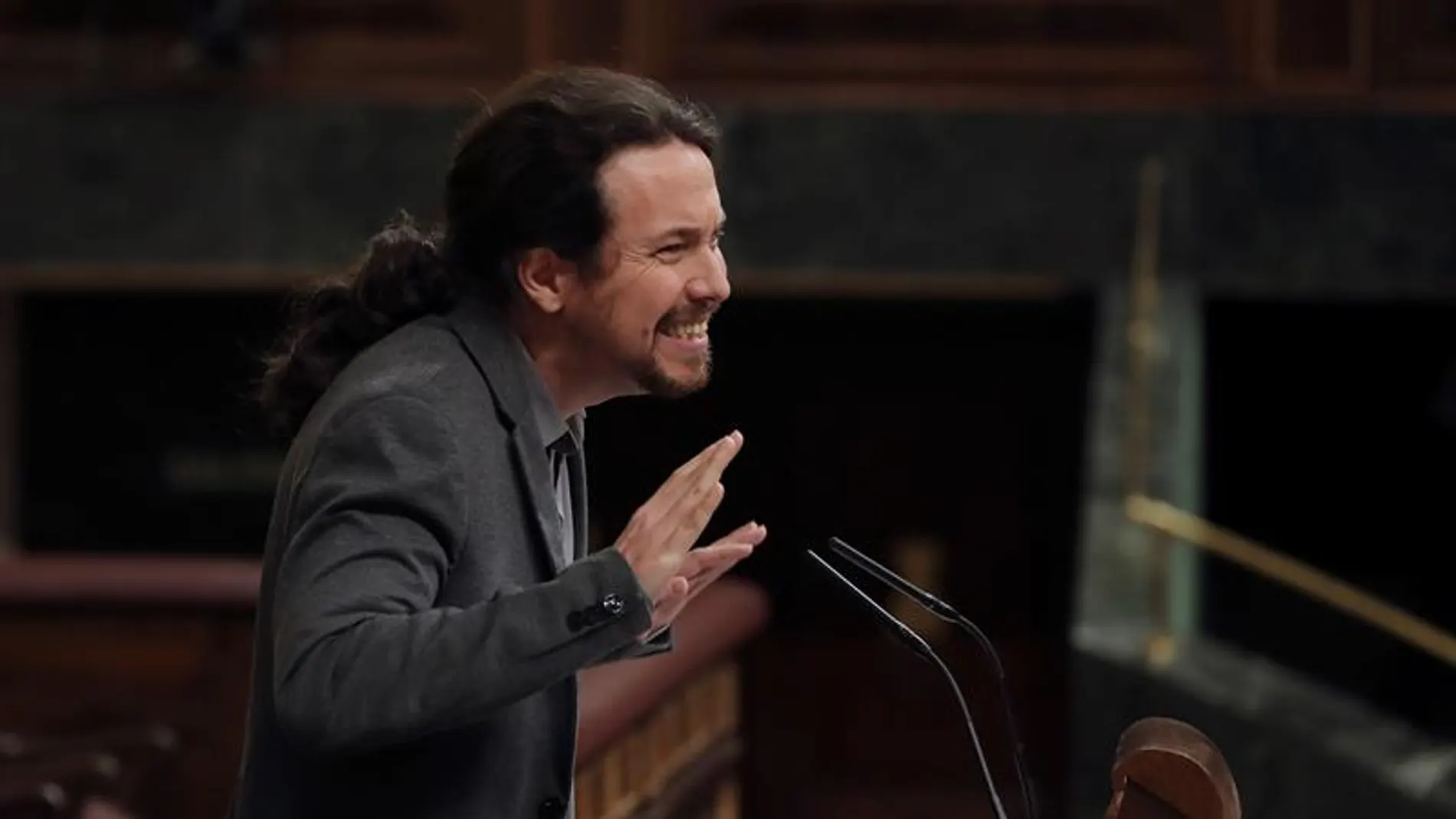 El líder de Podemos, Pablo Iglesias, durante su intervención en el pleno del Congreso