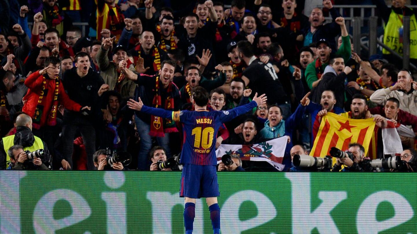Messi celebra su segundo gol al Chelsea