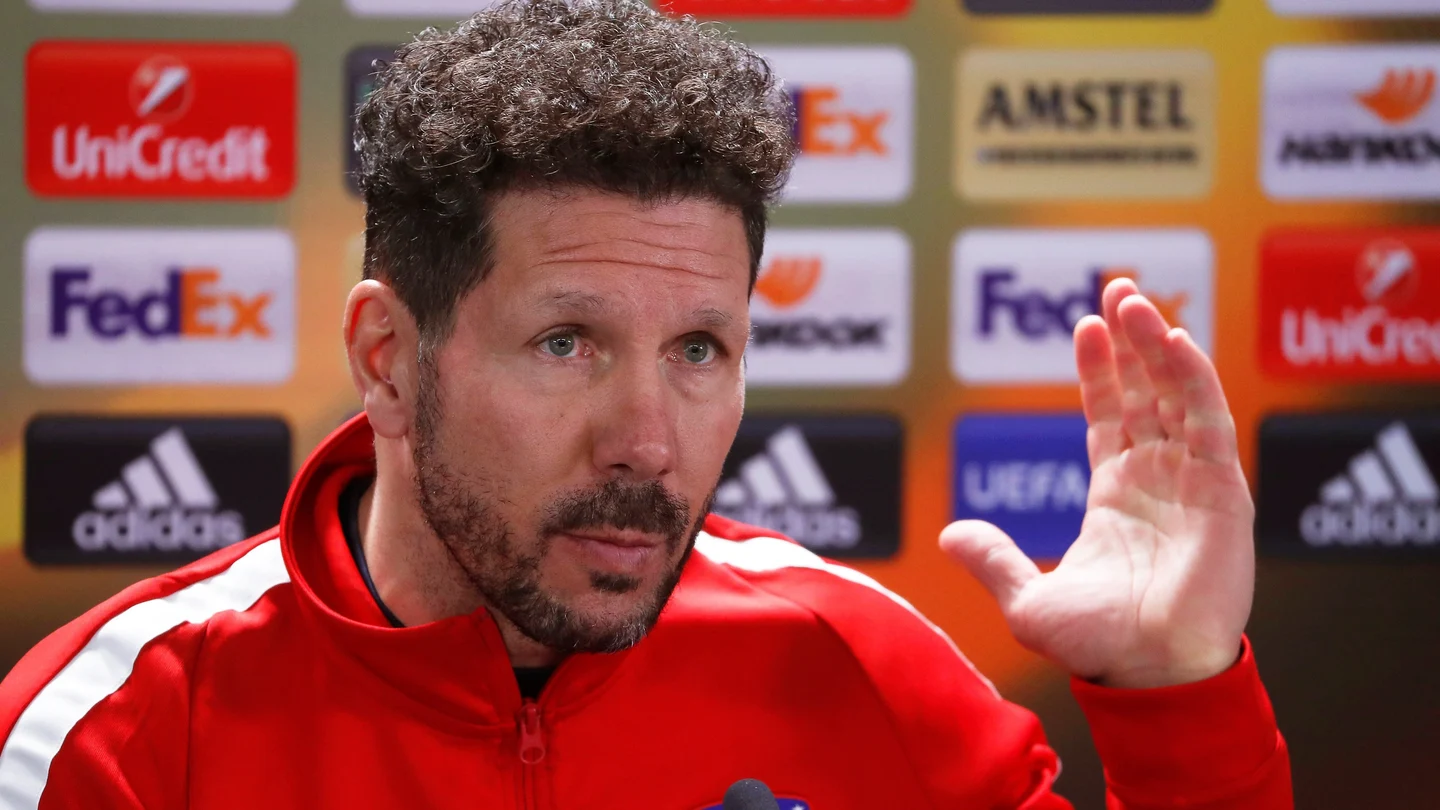 Simeone, en la rueda de prensa previa al partido contra el Lokomotiv Simeone, en la rueda de prensa previa al partido contra el Lokomotiv