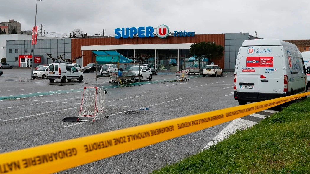 Lugar del ataque terrorista en la localidad francesa de Trèbes