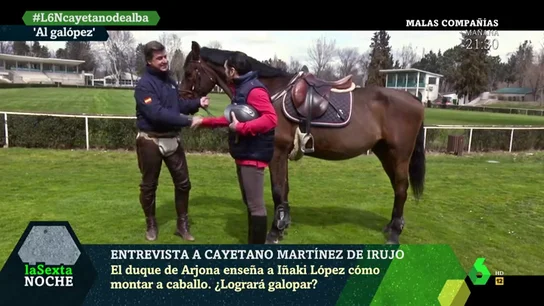 Cayetano Martínez de Irujo enseña a Iñaki López a montar a 'Fandango' Cayetano Martínez de Irujo enseña a Iñaki López a montar a 'Fandango'