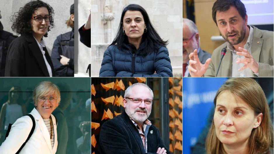 Marta Rovira, Anna Gabriel, Toni Comín, Clara Ponsatí, Lluis Puig y Meritxell Serret