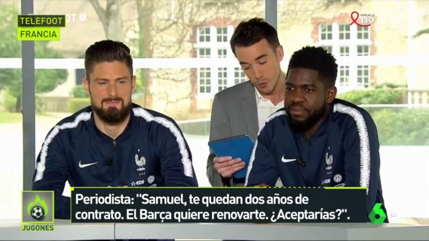 Umtiti no contesta al ser preguntado por su renovaci&oacute;n con el Barcelona