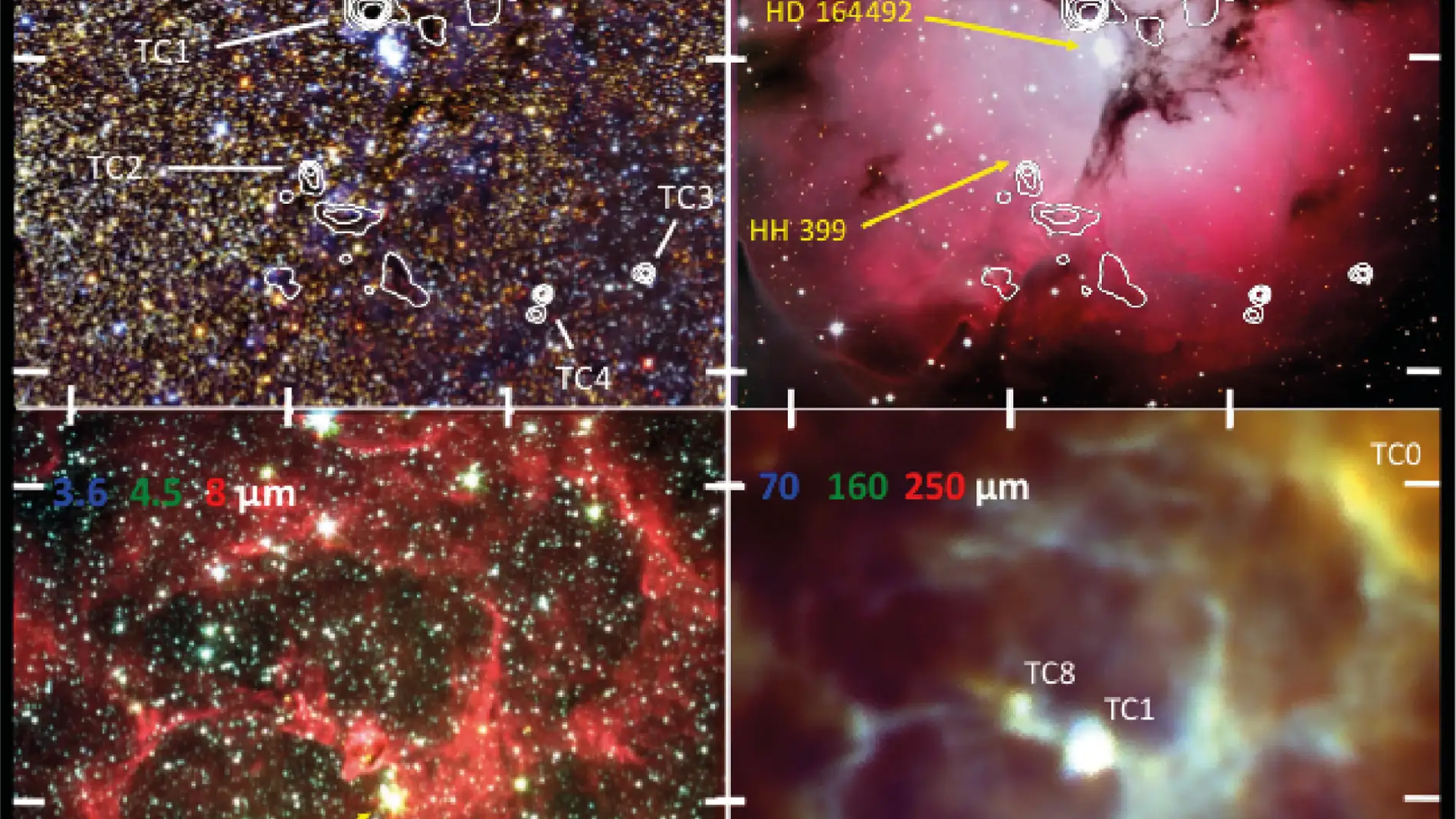 Nuevos datos infrarrojos de la nebulosa Trifida un vivero de estrellas con la edad del Homo sapiens