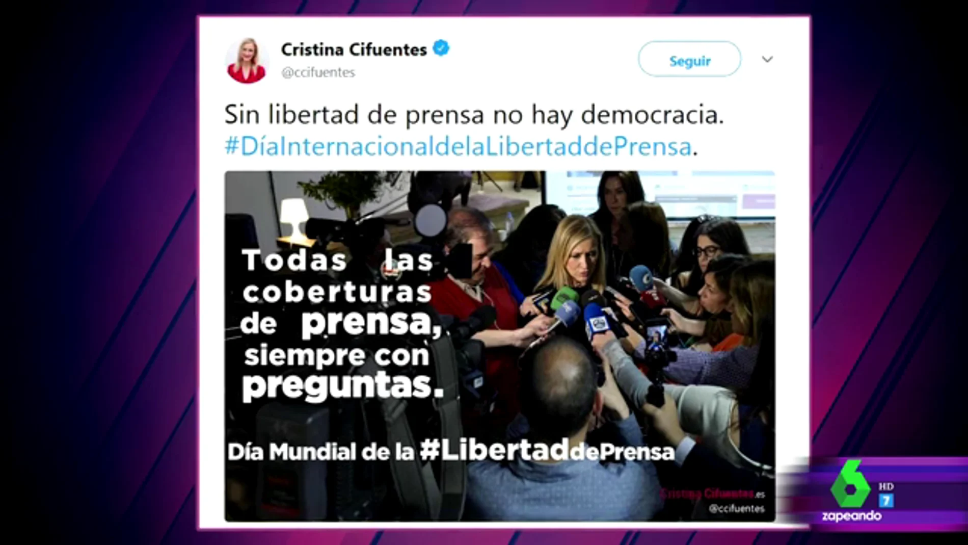 Tuit de Cristina Cifuentes en 2015
