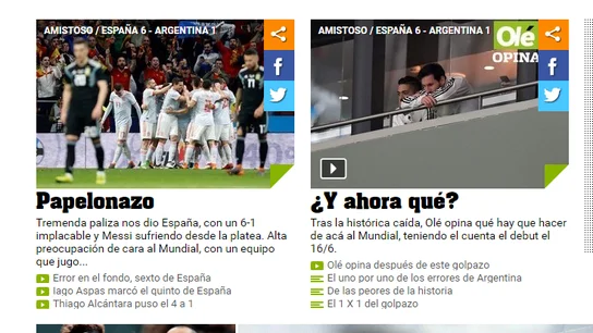 Titulares del diario 'Olé' Titulares del diario 'Olé'