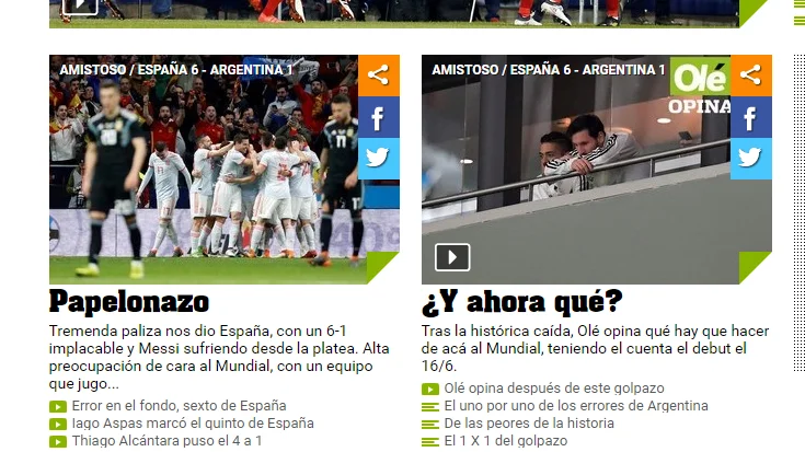 Titulares del diario 'Olé' 