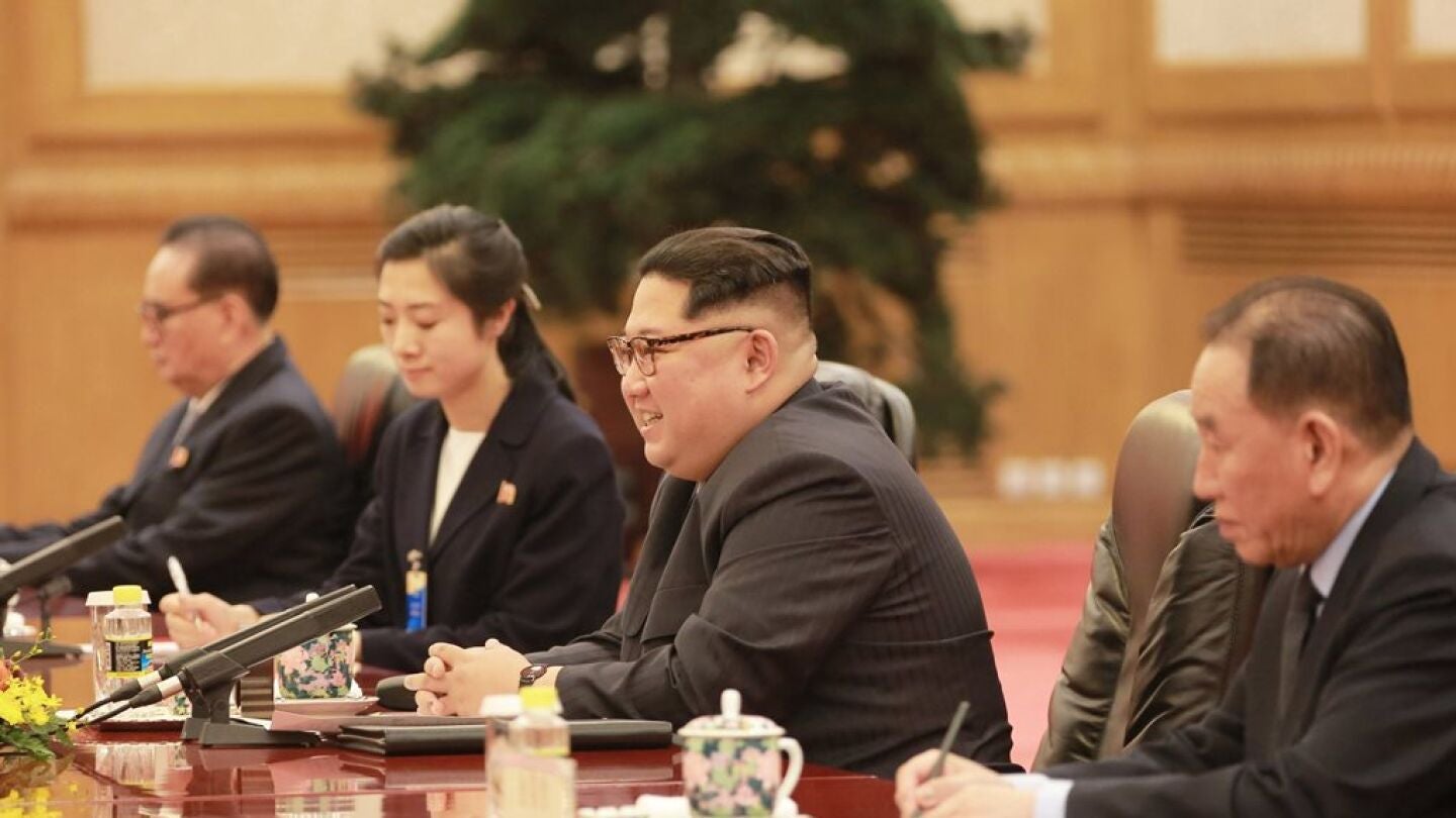 Kim Jong-un durante su reuni&oacute;n con el presidente chino, Xi Jinping
