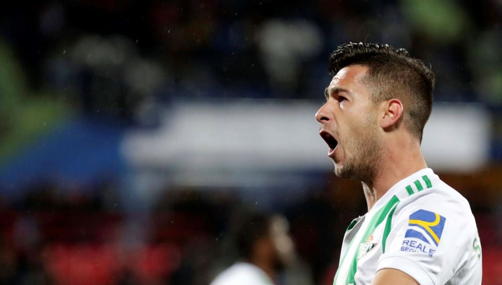 Sergio León celebra su gol contra el Getafe