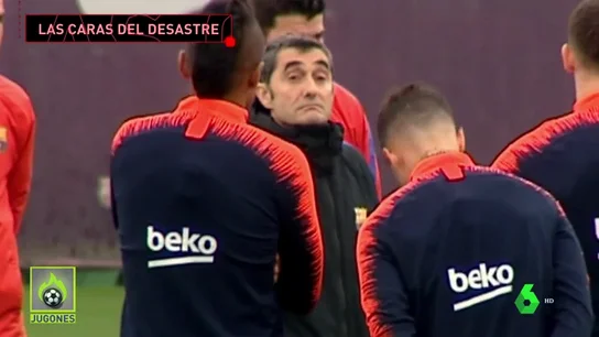 Caras largas de Messi y Piqué en el primer entrenamiento tras la debacle del Barça en Roma Caras largas de Messi y Piqué en el primer entrenamiento tras la debacle del Barça en Roma