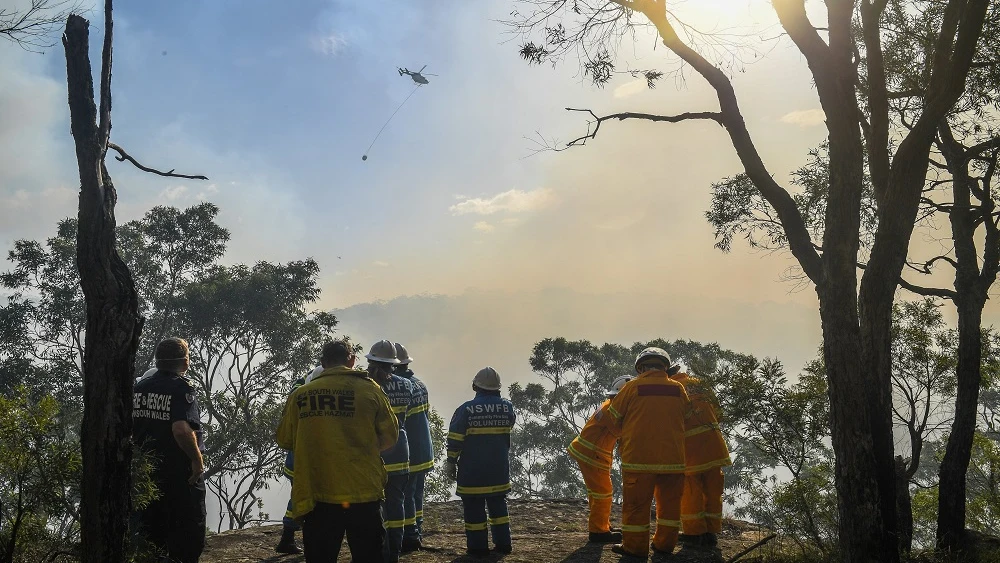 Varios bomberos en las labores de extinción del incendio forestal