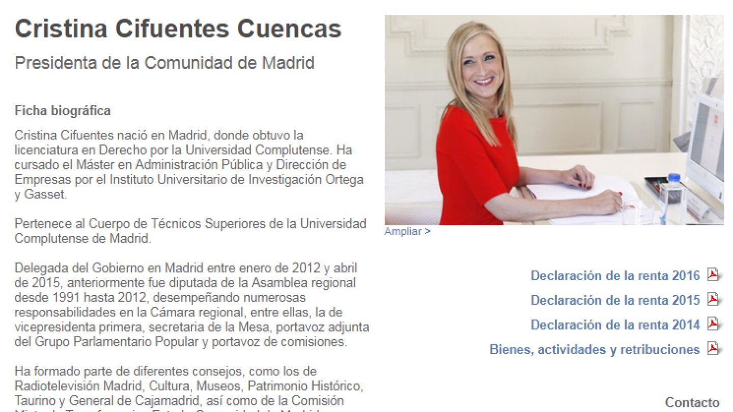 Biograf&iacute;a de Cifuentes en la web de la Comunidad de Madrid