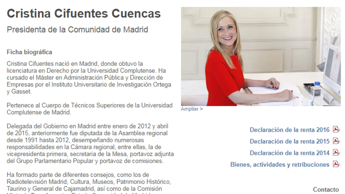 Biografía de Cifuentes en la web de la Comunidad de Madrid Biografía de Cifuentes en la web de la Comunidad de Madrid
