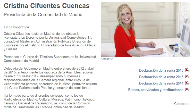 Biografía de Cifuentes en la web de la Comunidad de Madrid